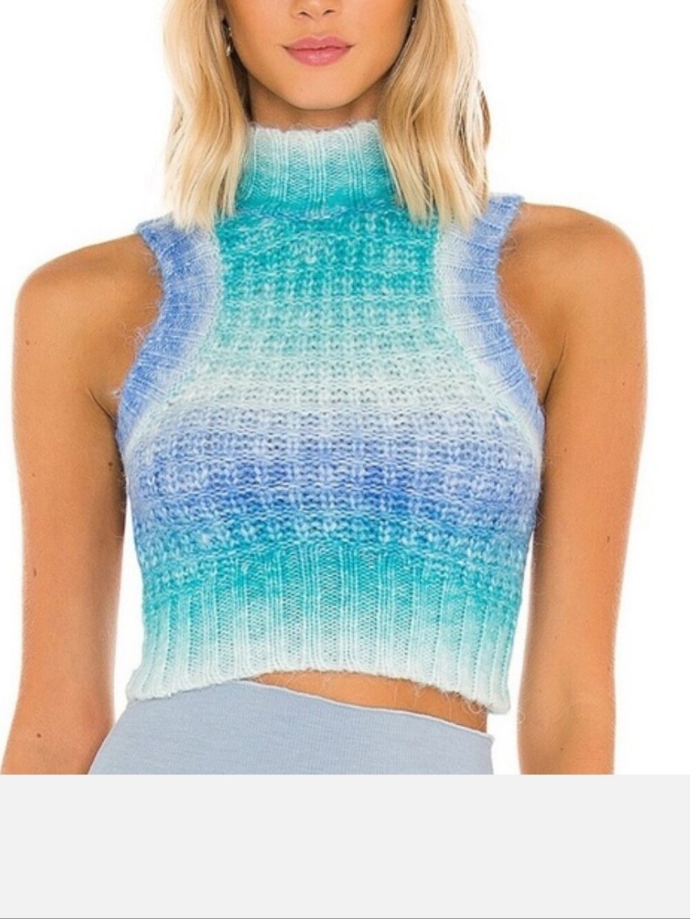 For Love And Lemons Blue Green Ombre Knit Crop Top
